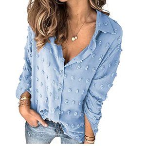 Blouses Button Down Shirts Long Sleeve V Neck Sheer Work Tops